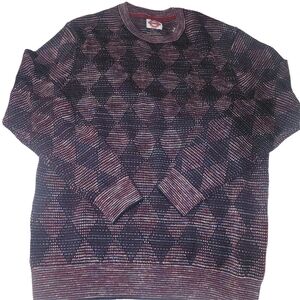 Jermyn & Bond Geometric Argyle Pattern Merino Wool Blend Crew Neck Sweater L